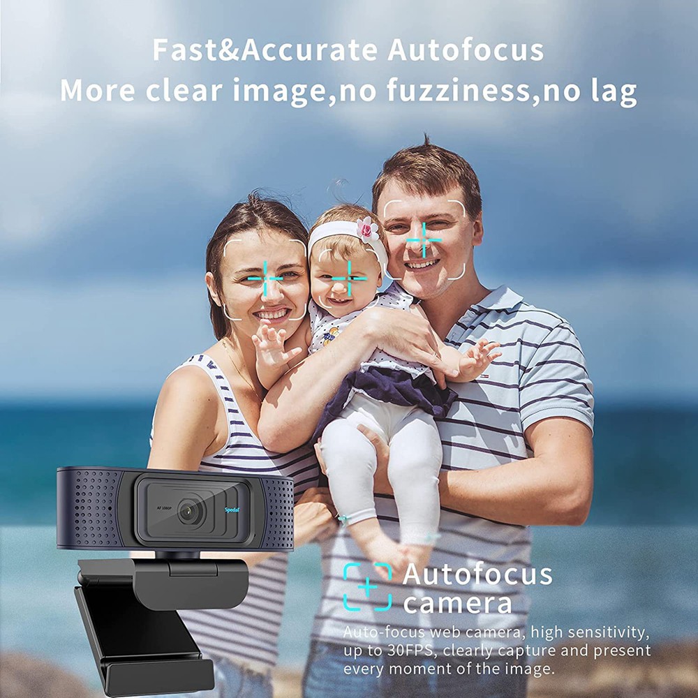 Spedal AF928 Autofocus Webcam 1080P, s mikrofónom a krytom na ochranu súkromia, dva stereo mikrofóny na telefonovanie, konferencie
