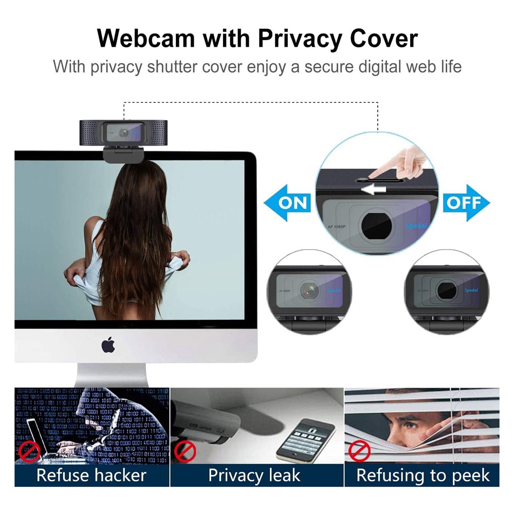 Spedal AF928 Autofocus Webcam 1080P, with Microphone and Privacy Cover, Dual Stereo Microphones for Calling, Conference