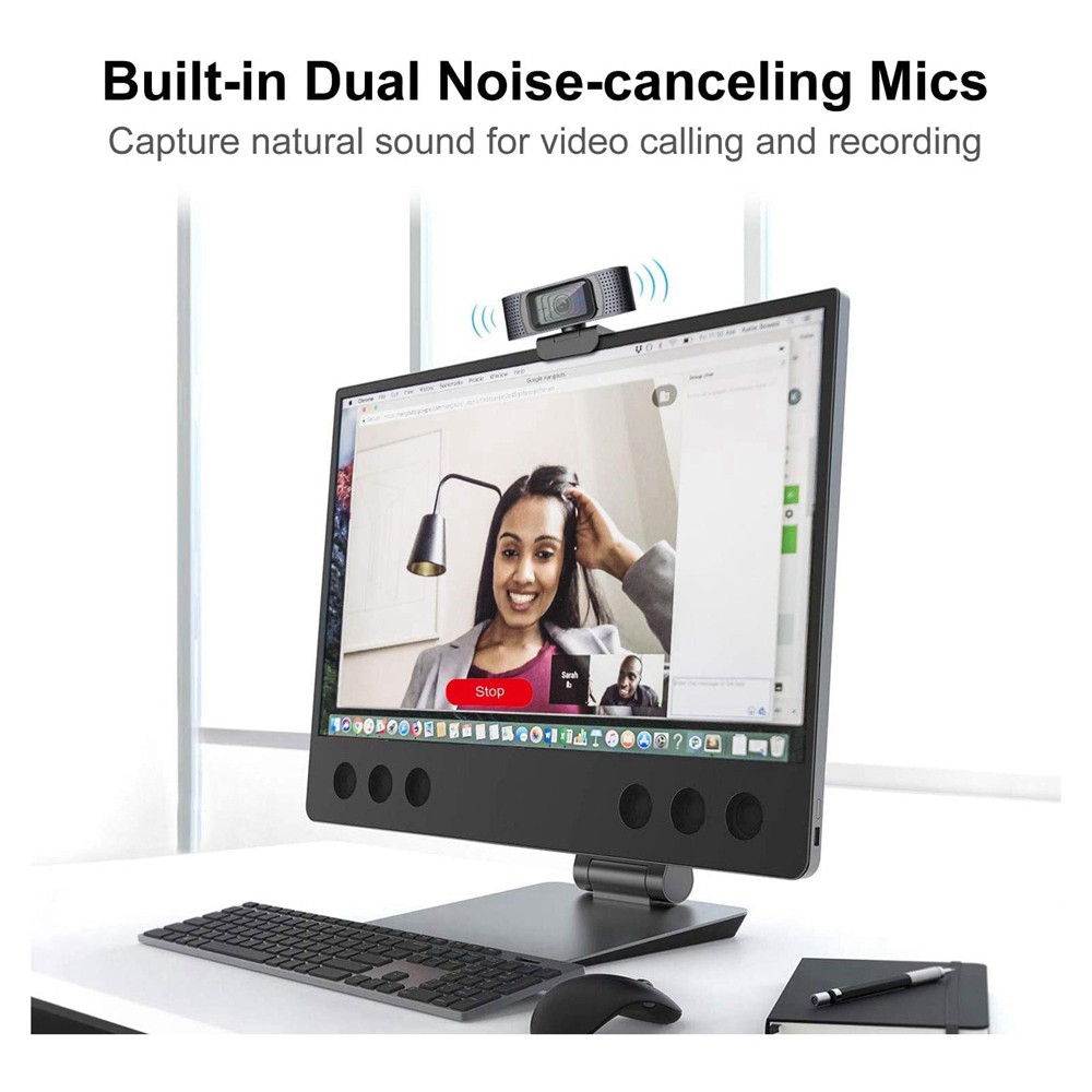 Spedal AF928 Autofocus Webcam 1080P, with Microphone and Privacy Cover, Dual Stereo Microphones for Calling, Conference