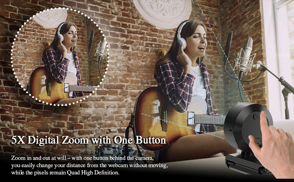 Spedal AF962 Webcam HD1080P with Ring Light and Zoom Lens, 3 Level Adjustable Brightness, with Tripod and Microphones