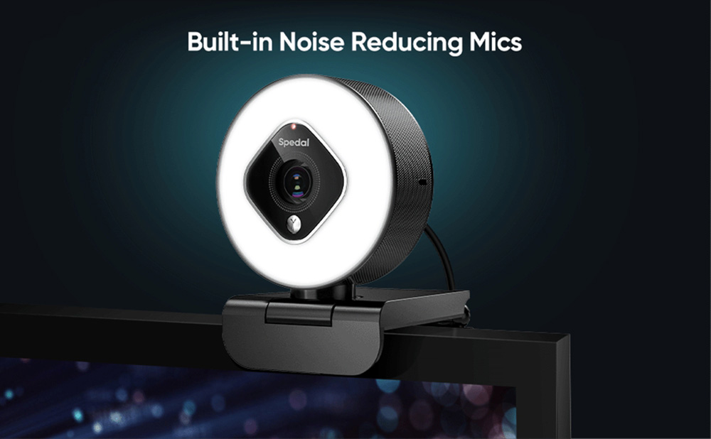 Spedal AF962 Webcam HD1080P with Ring Light and Zoom Lens, 3 Level Adjustable Brightness, with Tripod and Microphones