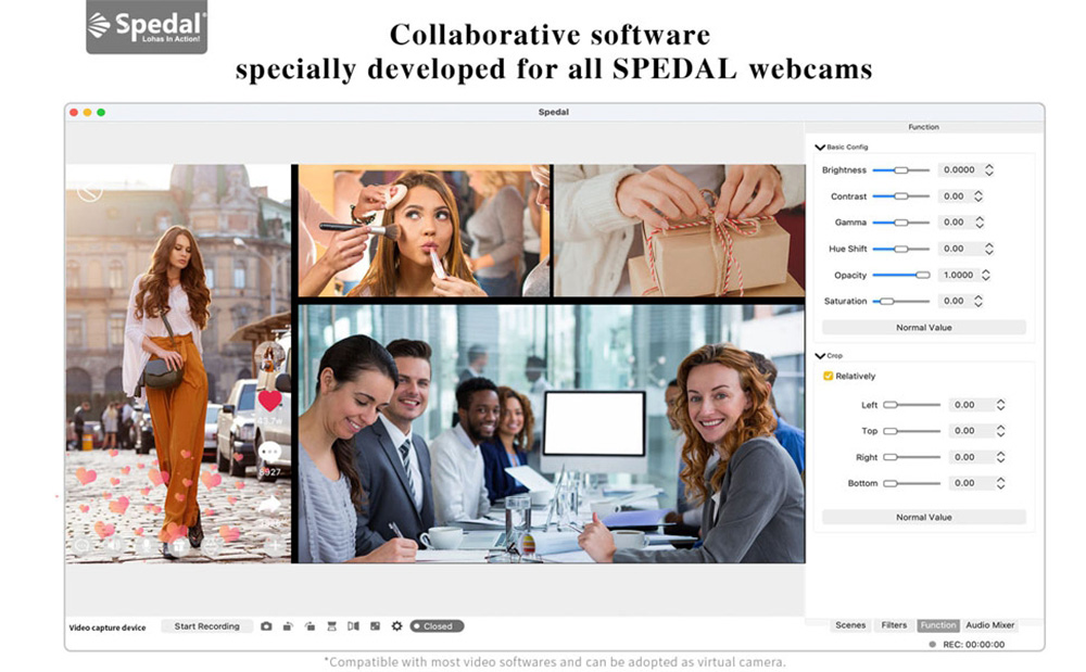 Spedal AF962 Webcam HD1080P with Ring Light and Zoom Lens, 3 Level Adjustable Brightness, with Tripod and Microphones