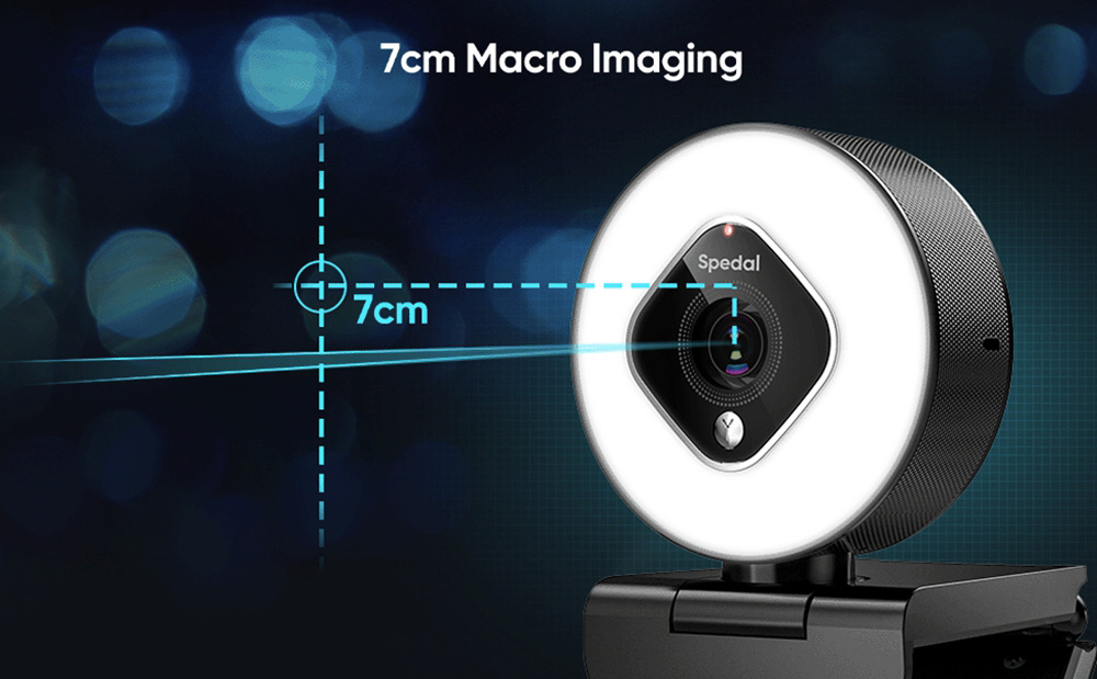 Spedal AF962 Webcam HD1080P with Ring Light and Zoom Lens, 3 Level Adjustable Brightness, with Tripod and Microphones