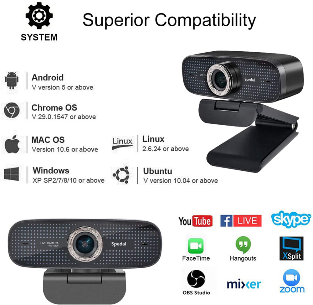 Spedal MF922 Webcam for Streaming HD 1080P PC Camera with Microphones Compatible with Xbox One MacBook Windows and OBS