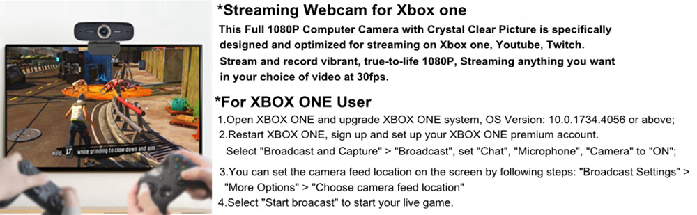 Spedal MF922 Webcam for Streaming HD 1080P PC Camera with Microphones Compatible with Xbox One MacBook Windows and OBS