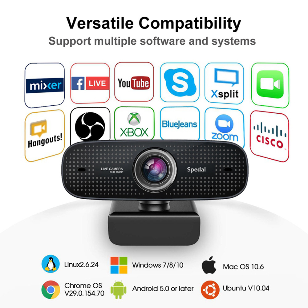 Spedal MF922 Webcam for Streaming HD 1080P PC Camera with Microphones Compatible with Xbox One MacBook Windows and OBS