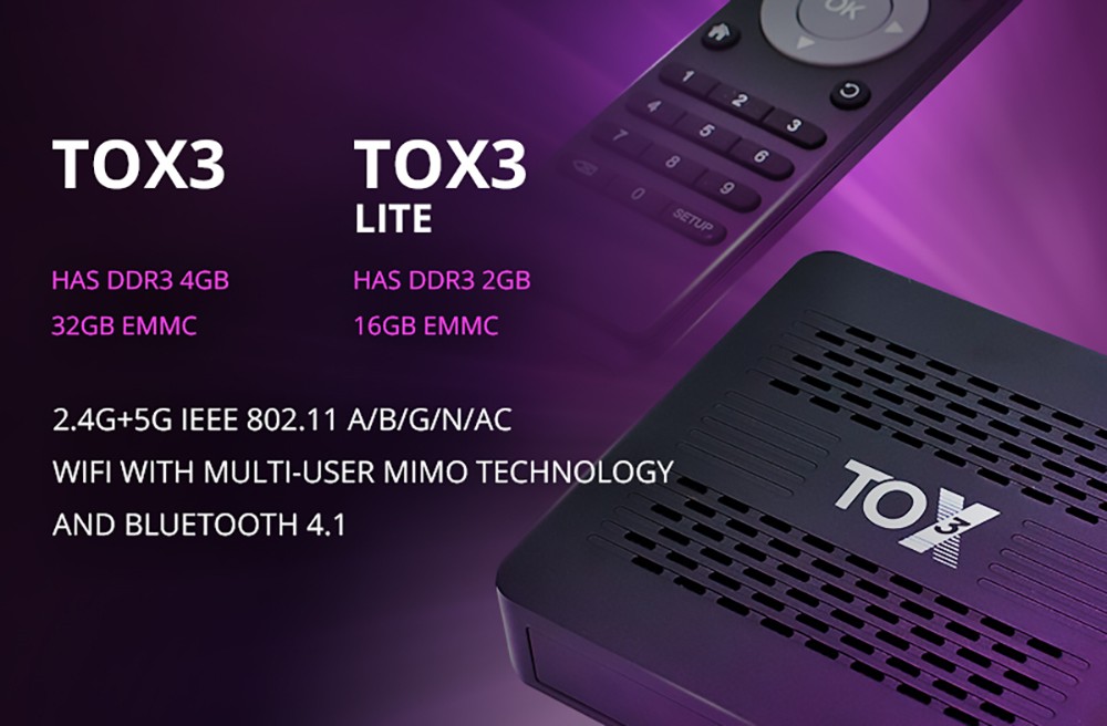 TOX3 Android 11 TV Box Amlogic S905X4 8K HDR 2GB/16GB TV BOX 2.4G+5G WiFi Bluetooth 4.1 1000M LAN - EU Plug