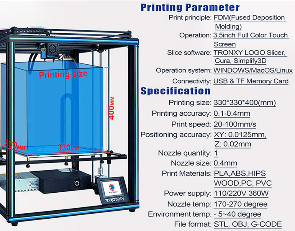 TRONXY X5SA 3D Printer 24V Rapid Assembly DIY Kit Auto Leveling Filament Sensor Resume Print