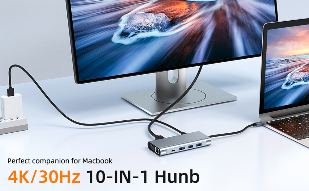 Type-C Hub 10 in 1 USB C to 4K HDMI+RJ45+PD 100W Charge+USB3.0+VGA+SD/TF card reader Dock for MacBook Windows Laptop