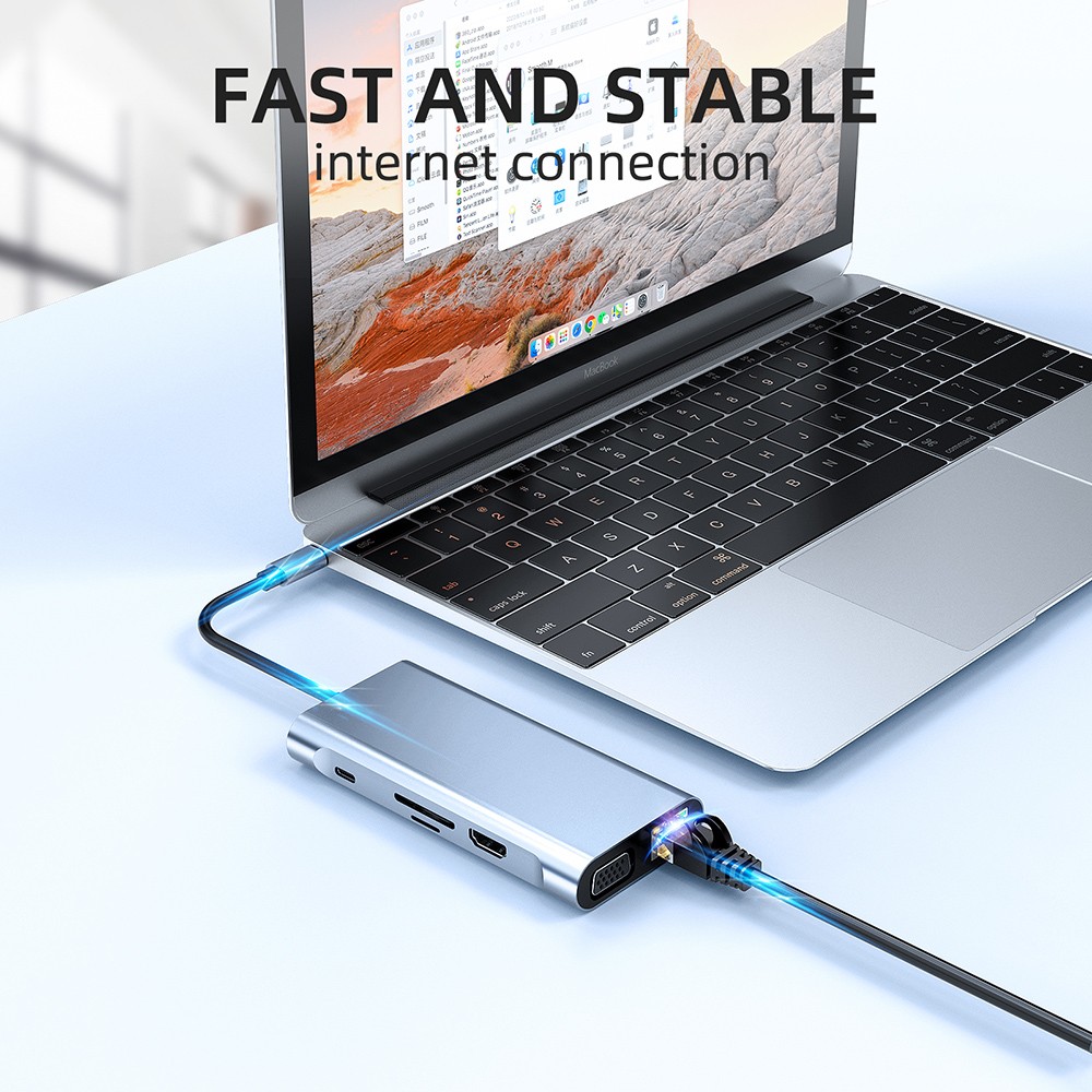 Type-C Hub 10 in 1 USB C to 4K HDMI+RJ45+PD 100W Charge+USB3.0+VGA+SD/TF card reader Dock for MacBook Windows Laptop