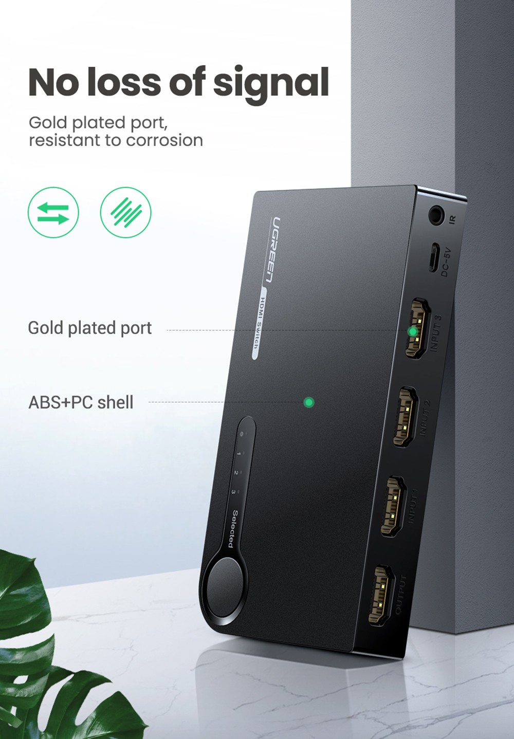 Ugreen HDMI Switch 3 in 1 Out HDMI Switcher 4K 30Hz with Remote HDMI 3 Port Box Hub Supports HDR CEC 3D HDCP1.4