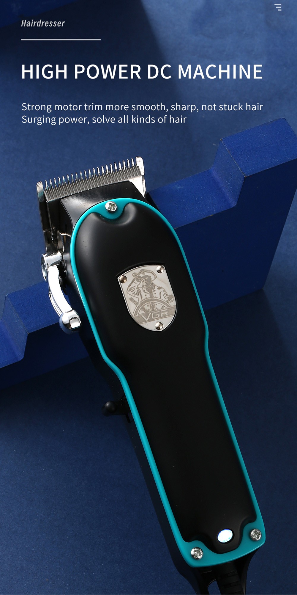 VGR V-123 Wired Electric Hair Clipper with 4 Guide Combs, Haircut Machine Barber Trimmer - EU Plug