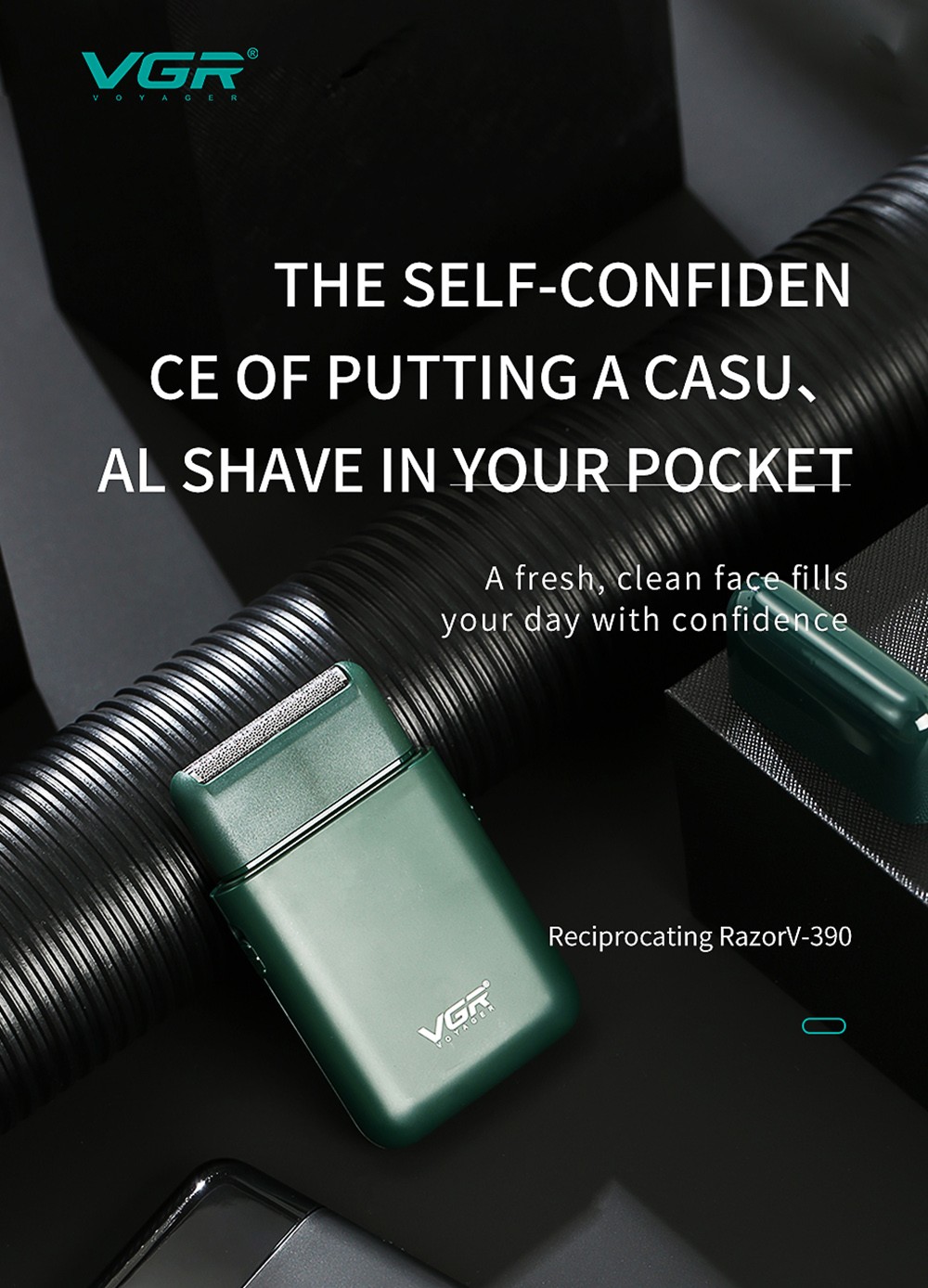 VGR V-390 Portable Mini Electric Shaver, Beard Trimmer Razor, 2 Blades Reciprocating Shaving, USB Charging 45min Runtime - Green