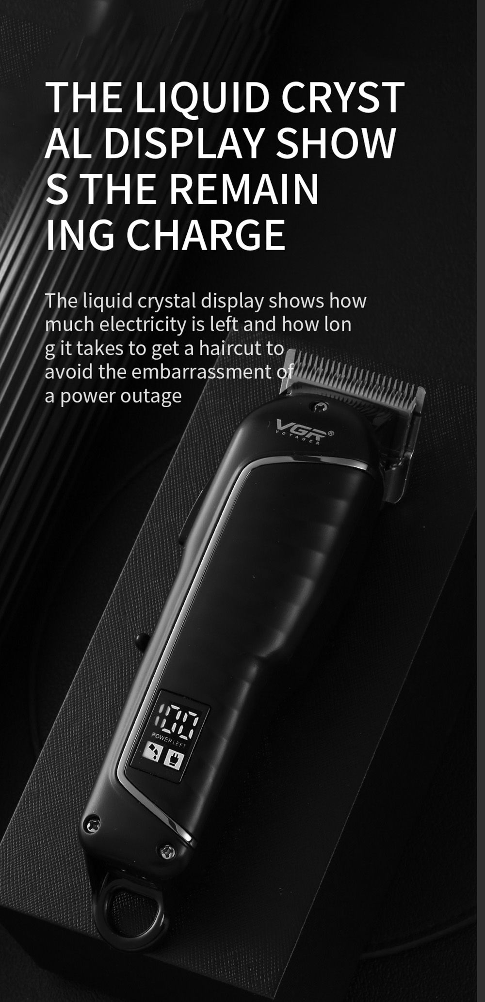 VGR V-683 Electric Hair Clipper, Rechargeable Hair Trimmer Barber Haircut Machine, LED Smart Screen, 2000mAh Battery
