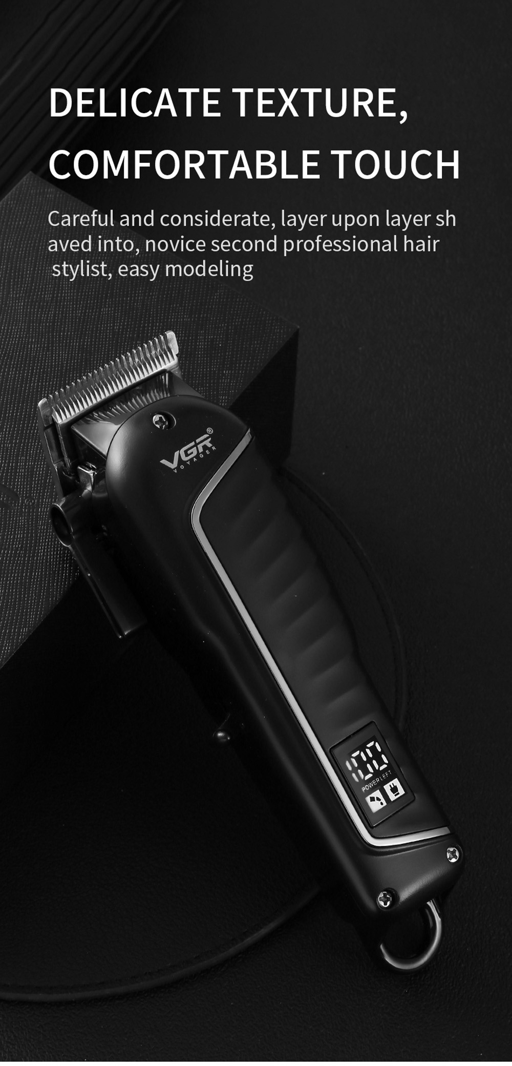 VGR V-683 Electric Hair Clipper, Rechargeable Hair Trimmer Barber Haircut Machine, LED Smart Screen, 2000mAh Battery