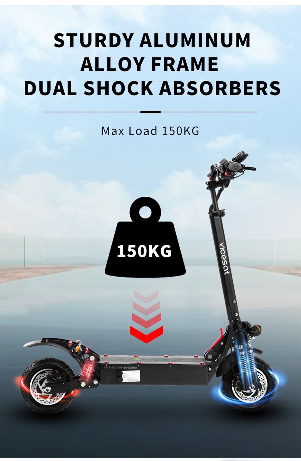 Vicesat VS04 Electric Scooter 2*1000W Motor 52V 24Ah Battery 65km/h Max Speed 60km Range without Seat