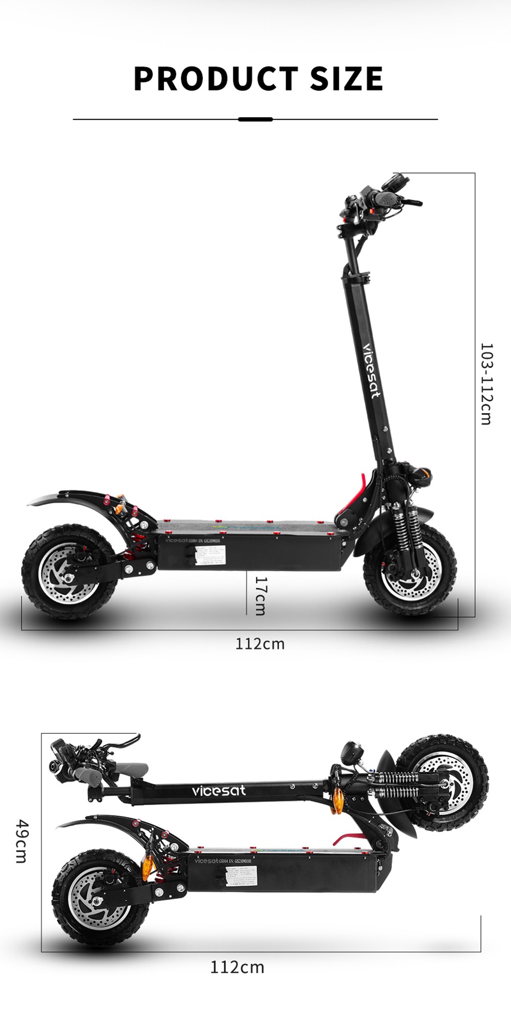 Vicesat VS04 Electric Scooter 2*1000W Motor 52V 24Ah Battery 65km/h Max Speed 60km Range without Seat