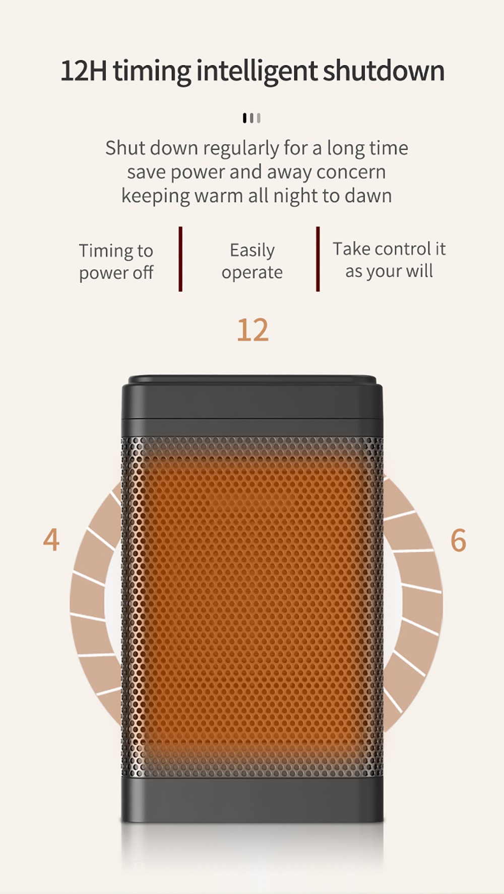 YND-1200D 1500W Desktop Mini Electric Heater, PTC Ceramic Space Heater, Remote Control, Touch Screen, 3-Gear Adjustment - EU Plug