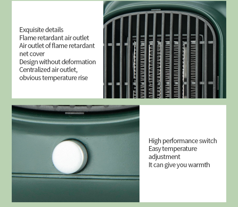 YND-500 500W Desktop Mini Electric Heater, PTC Ceramic Flame Retardant Portable Space Heater, Low Noise - EU Plug