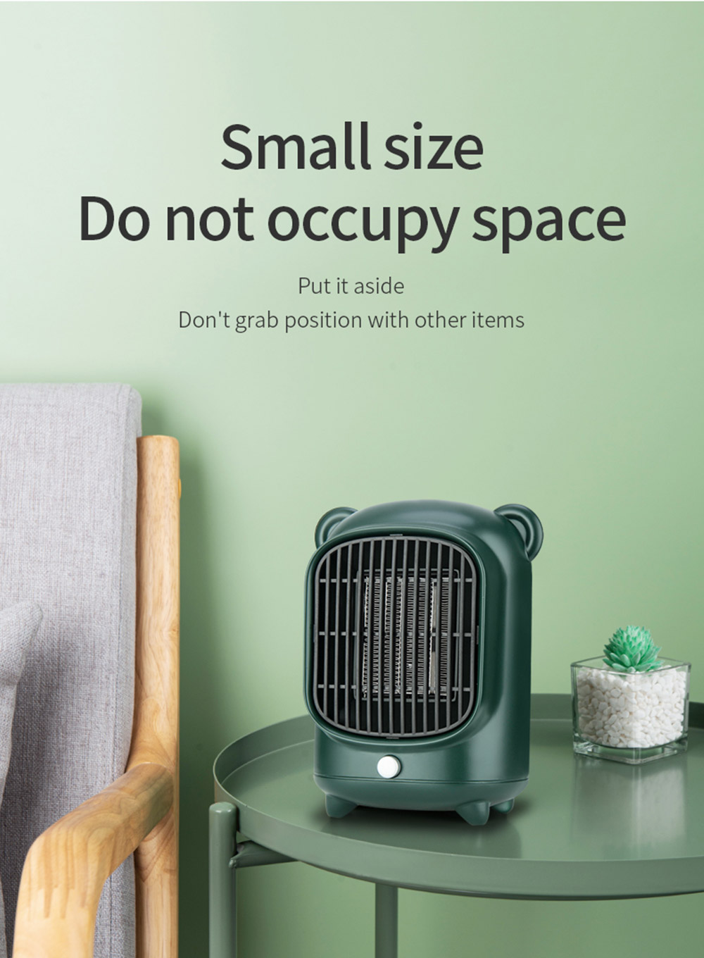 YND-500 500W Desktop Mini Electric Heater, PTC Ceramic Flame Retardant Portable Space Heater, Low Noise - EU Plug