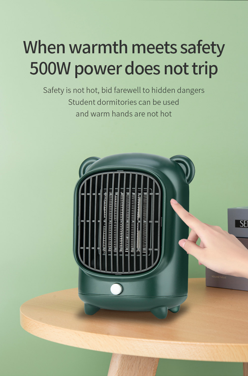 YND-500 500W Desktop Mini Electric Heater, PTC Ceramic Flame Retardant Portable Space Heater, Low Noise - EU Plug