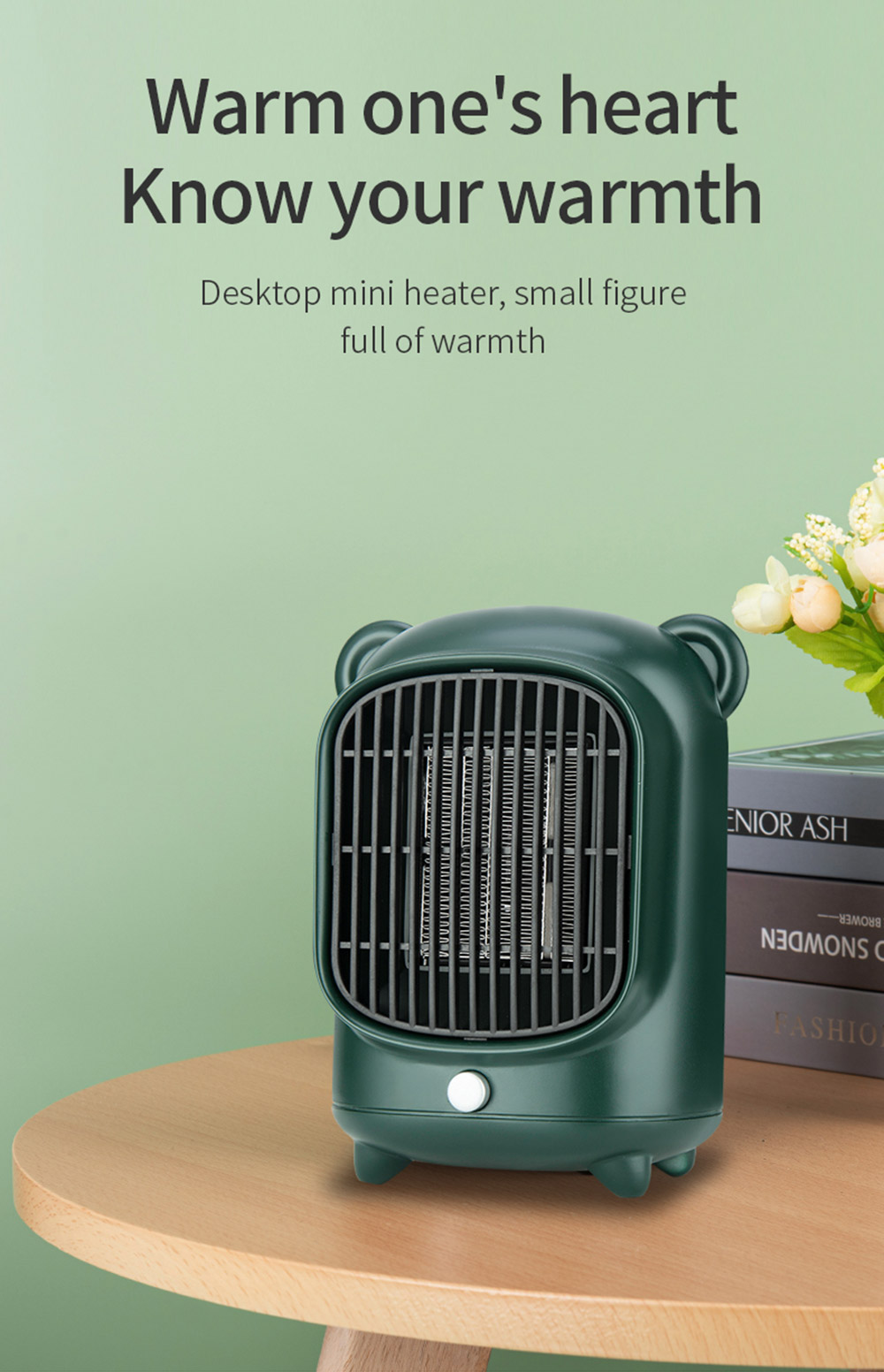 YND-500 500W Desktop Mini Electric Heater, PTC Ceramic Flame Retardant Portable Space Heater, Low Noise - UK Plug