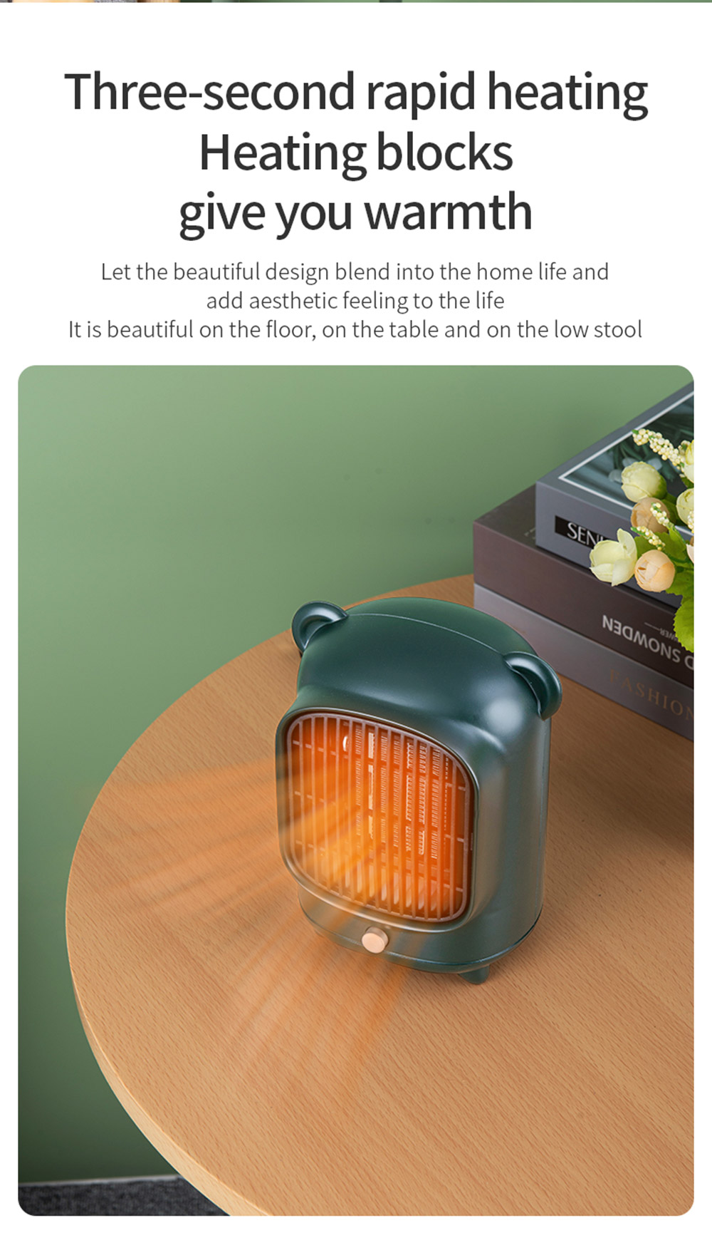 YND-500 500W Desktop Mini Electric Heater, PTC Ceramic Flame Retardant Portable Space Heater, Low Noise - UK Plug