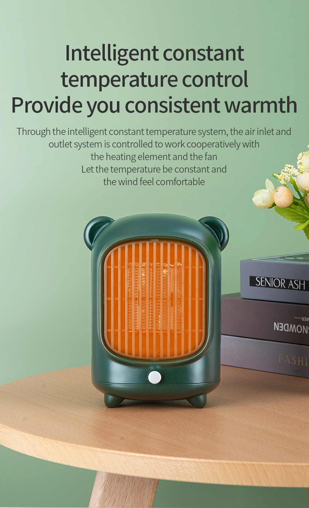 YND-500 500W Desktop Mini Electric Heater, PTC Ceramic Flame Retardant Portable Space Heater, Low Noise - UK Plug