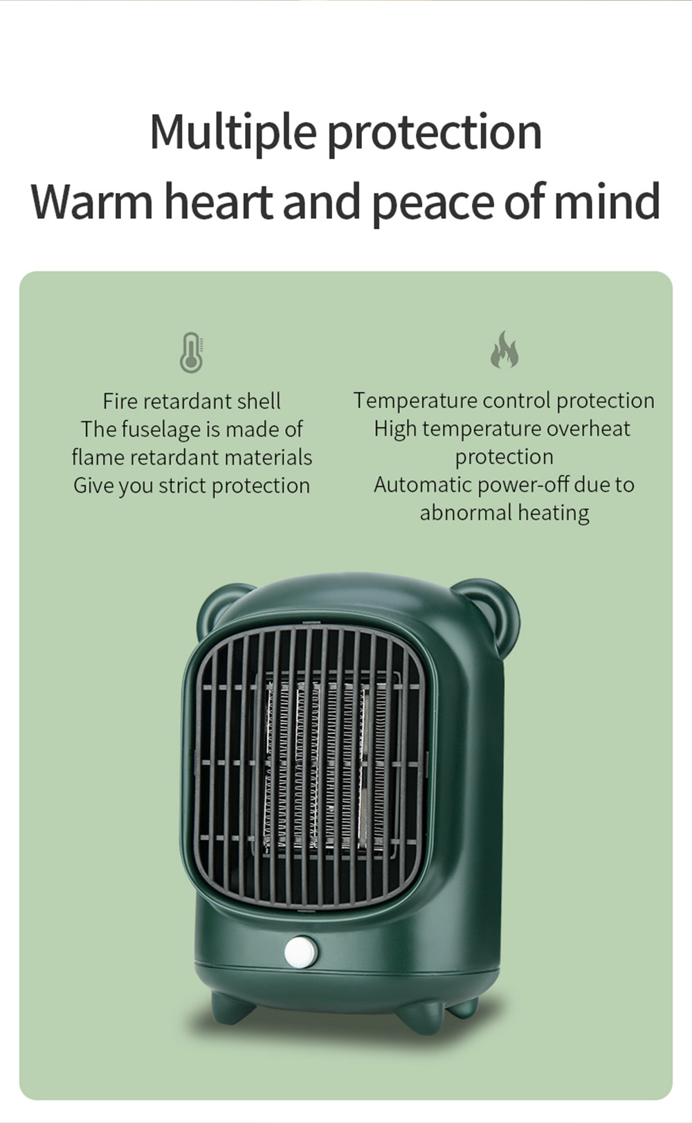 YND-500 500W Desktop Mini Electric Heater, PTC Ceramic Flame Retardant Portable Space Heater, Low Noise - UK Plug