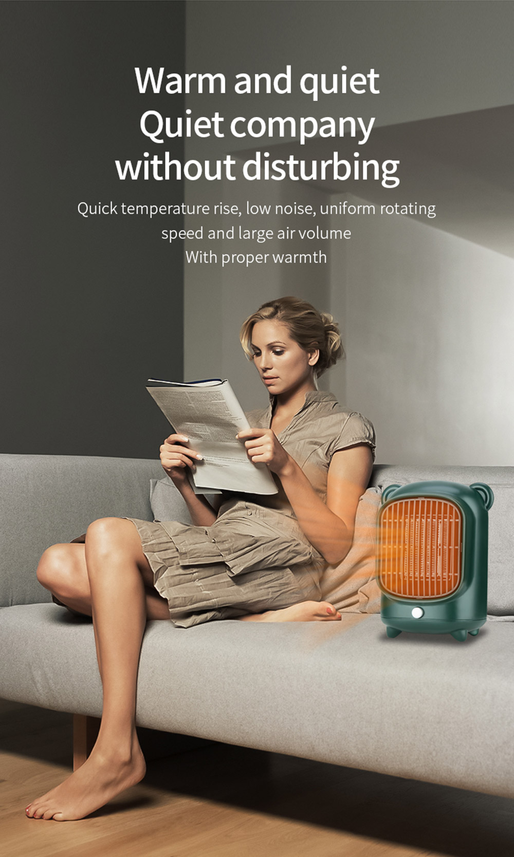 YND-500 500W Desktop Mini Electric Heater, PTC Ceramic Flame Retardant Portable Space Heater, Low Noise - UK Plug