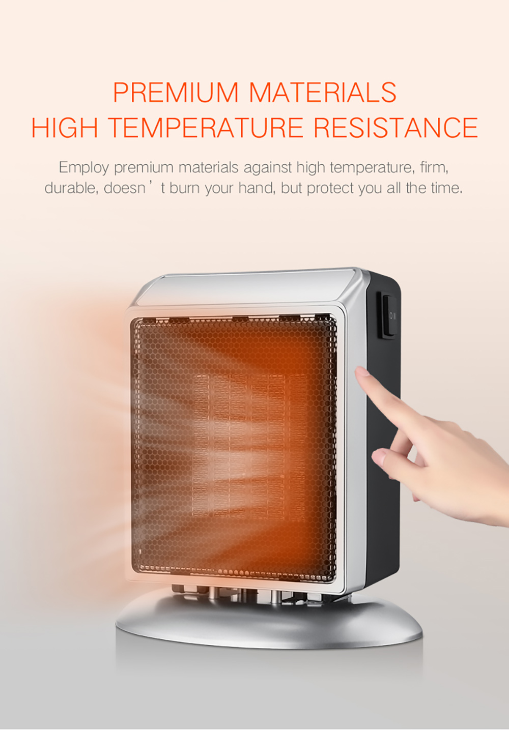 YND-900 900W Desktop Vertical Electric Heater, PTC Ceramic Flame Retardant Space Heater, 2-Gear Adjustment - EU Plug