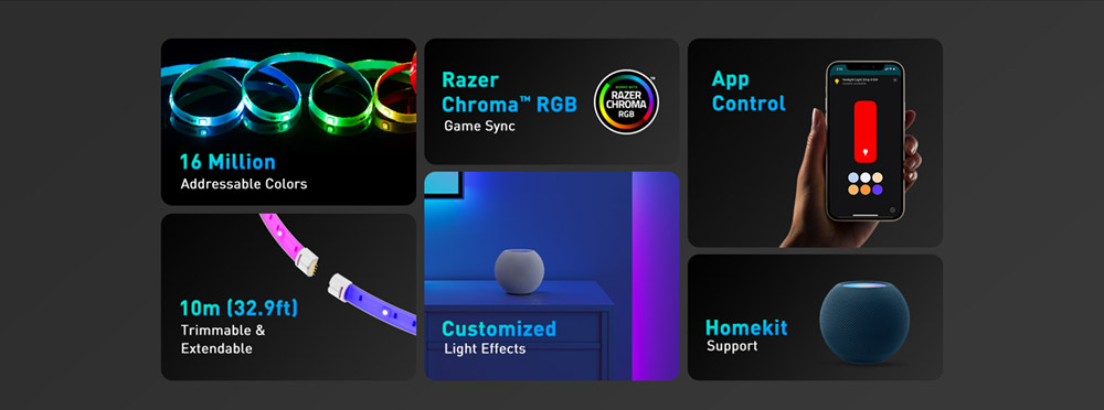 Yeelight YLDD005 LED Light Strip Pro, 5.1W Smart Color Ambilight RGB Lightstrip, Wireless Connection, Music Color Rhythm - EU Plug