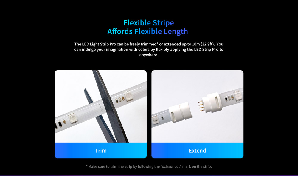 Yeelight YLDD005 LED Light Strip Pro, 5.1W Smart Color Ambilight RGB Lightstrip, Wireless Connection, Music Color Rhythm - EU Plug