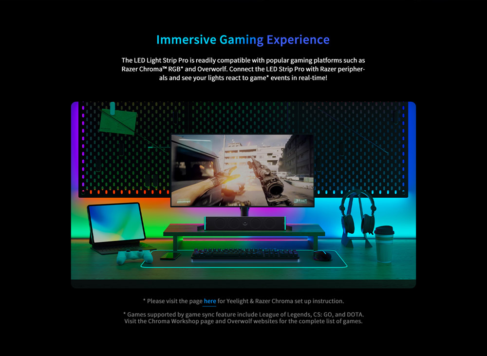 Yeelight YLDD005 LED Light Strip Pro, 5.1W Smart Color Ambilight RGB Lightstrip, Wireless Connection, Music Color Rhythm - EU Plug