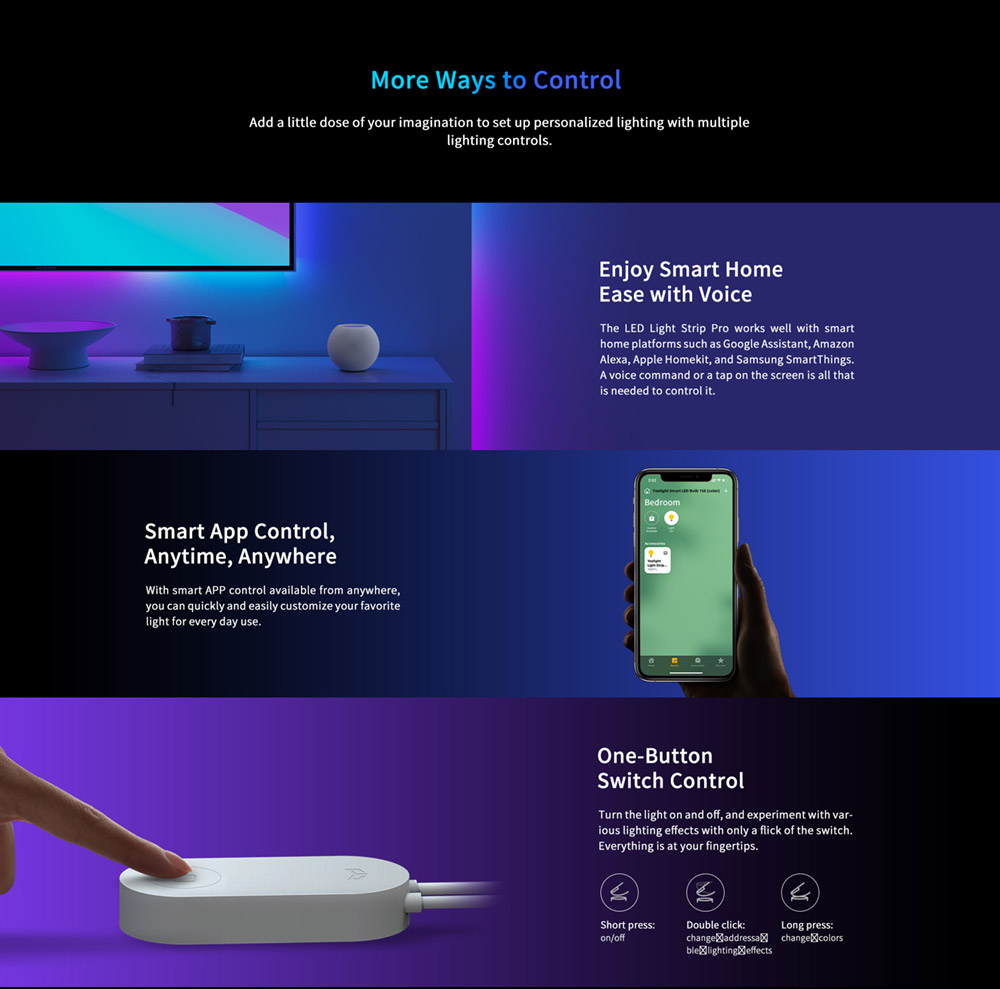 Yeelight YLDD005 LED Light Strip Pro, 5.1W Smart Color Ambilight RGB Lightstrip, Wireless Connection, Music Color Rhythm - EU Plug