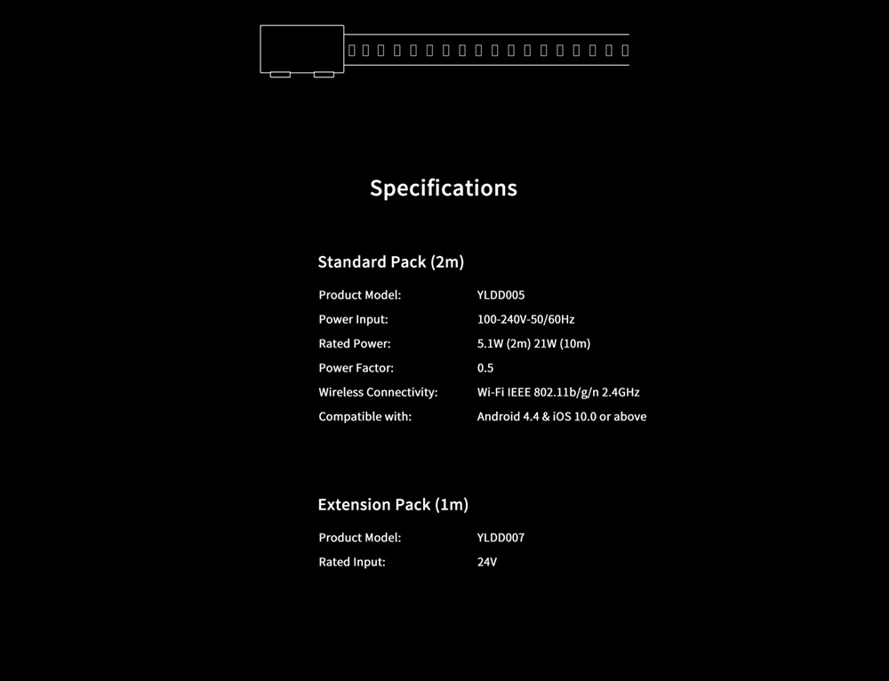 Yeelight YLDD005 LED Light Strip Pro, 5.1W Smart Color Ambilight RGB Lightstrip, Wireless Connection, Music Color Rhythm - EU Plug