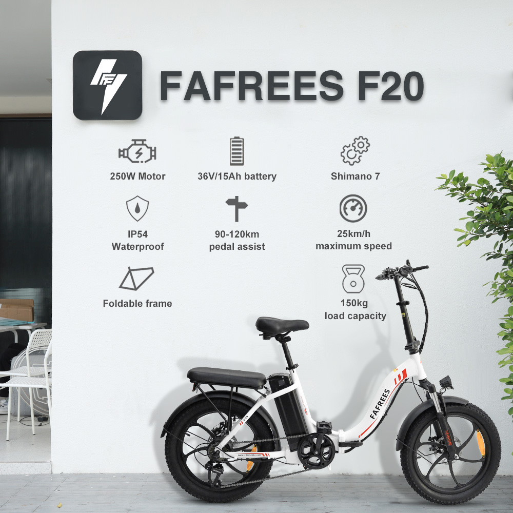 FAFREES F20 Elektrobicykel s 20-palcovým skladacím rámom E-bike 7-rýchlostné prevody s odnímateľnou 15AH lítiovou batériou - červený