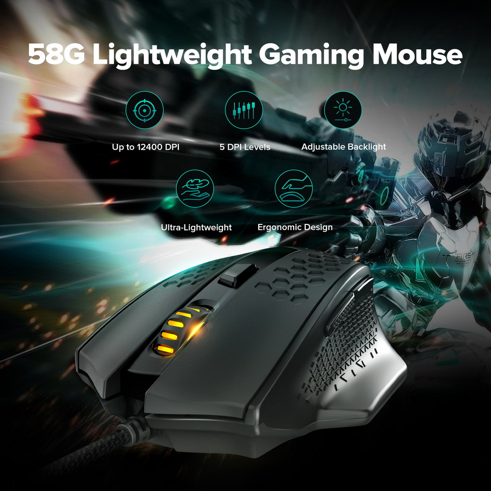 Redragon M722 Bomber Ultra-Lightweight Wired Gaming Mouse 12400DPI 7 Buttons Programmable - Black