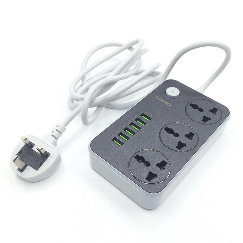 LDNIO SC3604 Power Strip Socket with 3-pin UK Plug and Fuse, 6 USB Charging Ports Wiring Board, 3 Power Socket Ports