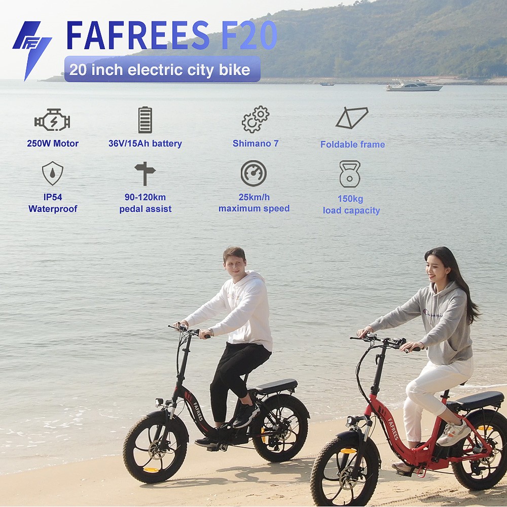 FAFREES F20 Elektrobicykel s 20-palcovým skladacím rámom E-bike 7-rýchlostné prevody s odnímateľnou 15AH lítiovou batériou - červený