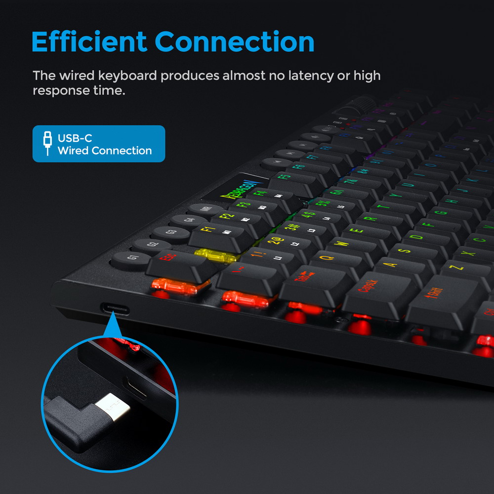 Redragon K625P-KB Yi Wired RGB Backlit Mechanical Keyboard, Ultra-Thin Low Profile 94 Keys Red Switch - Black