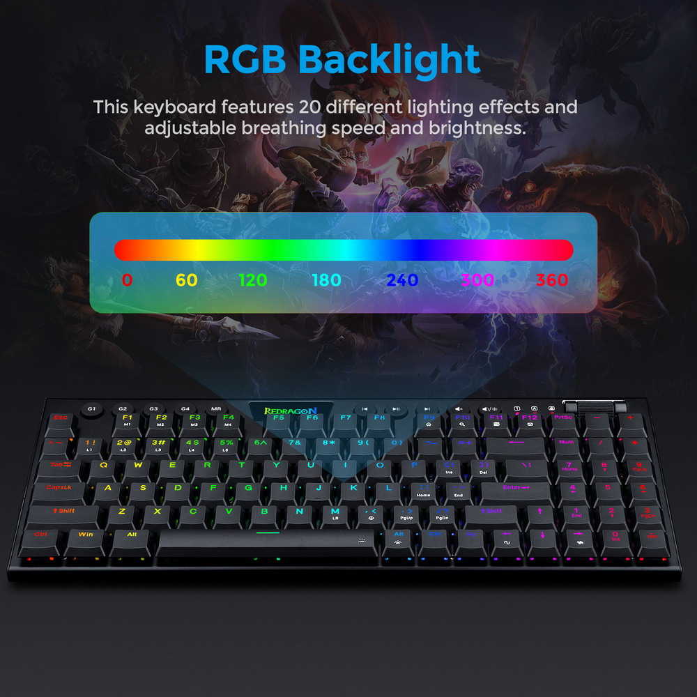 Redragon K625P-KB Yi Wired RGB Backlit Mechanical Keyboard, Ultra-Thin Low Profile 94 Keys Red Switch - Black