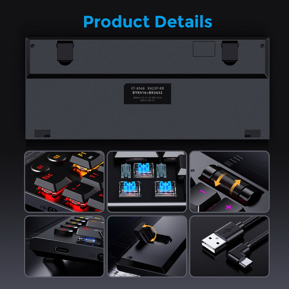 Redragon K625P-KB Yi Wired RGB Backlit Mechanical Keyboard, Ultra-Thin Low Profile 94 Keys Red Switch - Black