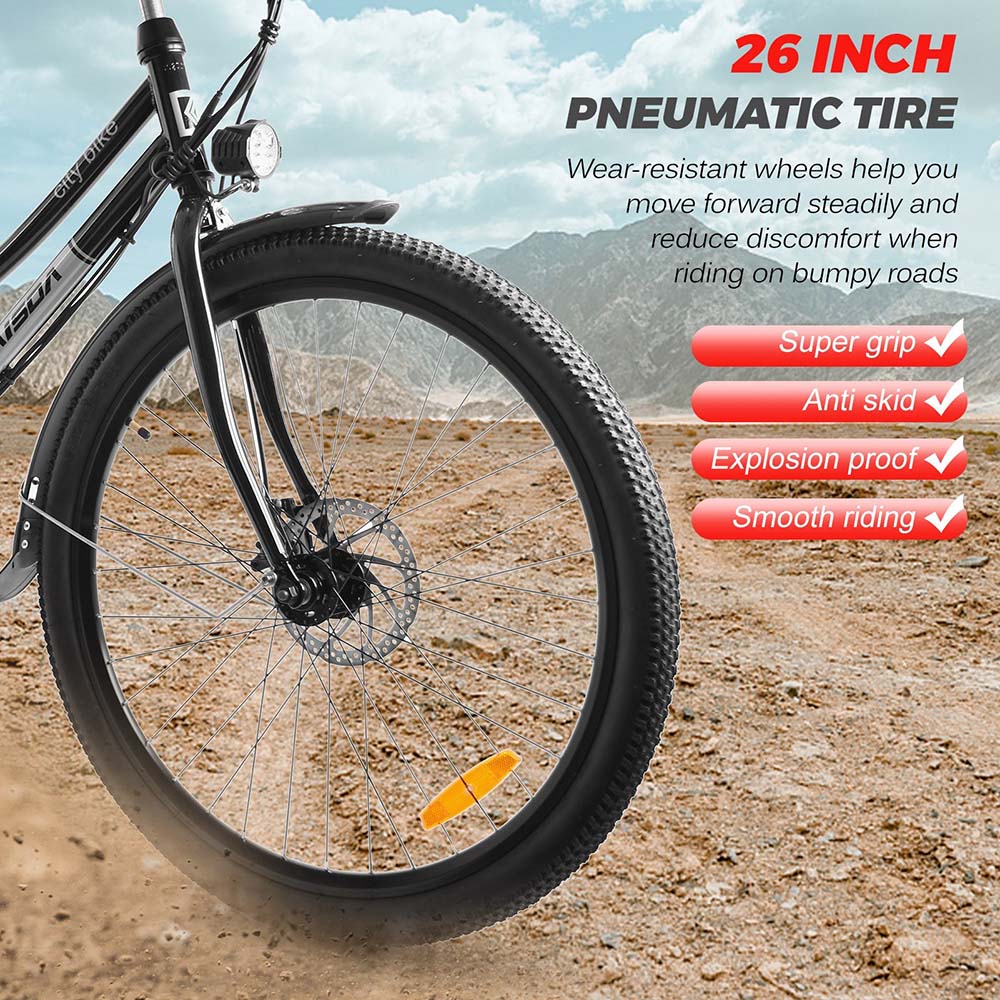 KAISDA K6 Pro Electric City Bike 26 Inch 36V 12.4Ah 350W Motor 32Km/h Max Speed Shimano 7-Speed E-bike IP54 Waterproof LED Light - White 9 KAISDA K6 Pro Electric City Bike 26 Inch 36V 12.4Ah 350W Motor 32Km/h Max Speed Shimano 7-Speed E-bike IP54 Waterproof LED Light - White