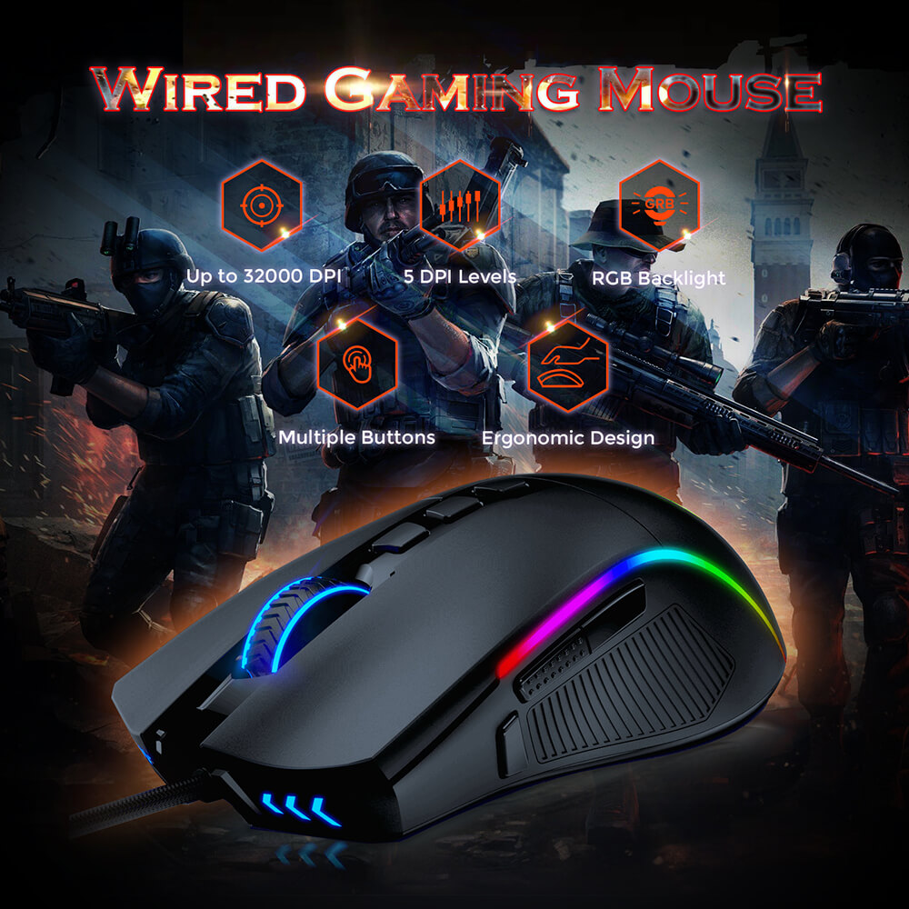 Redragon M721 PRO Lonewolf 2 Wired Gaming Mouse, 16000DPI, 8 Buttons Programmable - Black