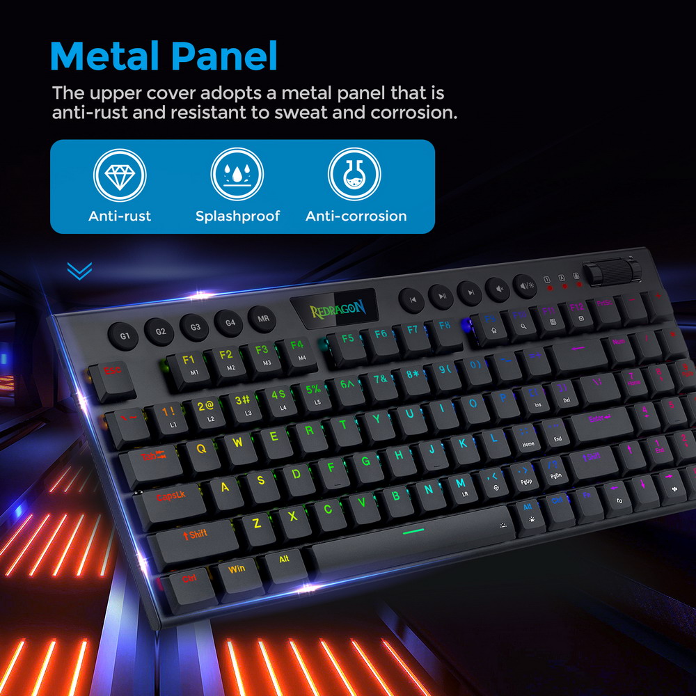 Redragon K625P-KB Yi Wired RGB Backlit Mechanical Keyboard, Ultra-Thin Low Profile 94 Keys Red Switch - Black
