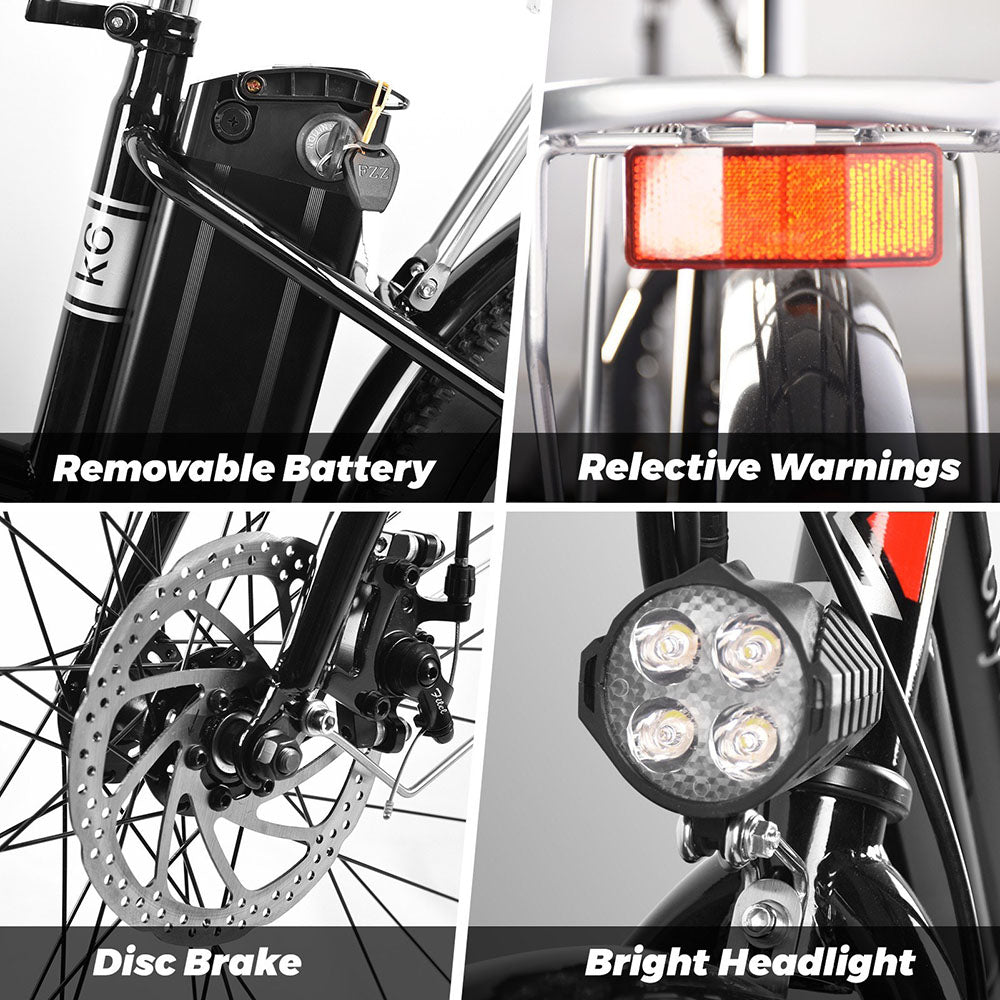 KAISDA K6 Pro Electric City Bike 26 Inch 36V 12.4Ah 350W Motor 32Km/h Max Speed Shimano 7-Speed E-bike IP54 Waterproof LED Light - Black