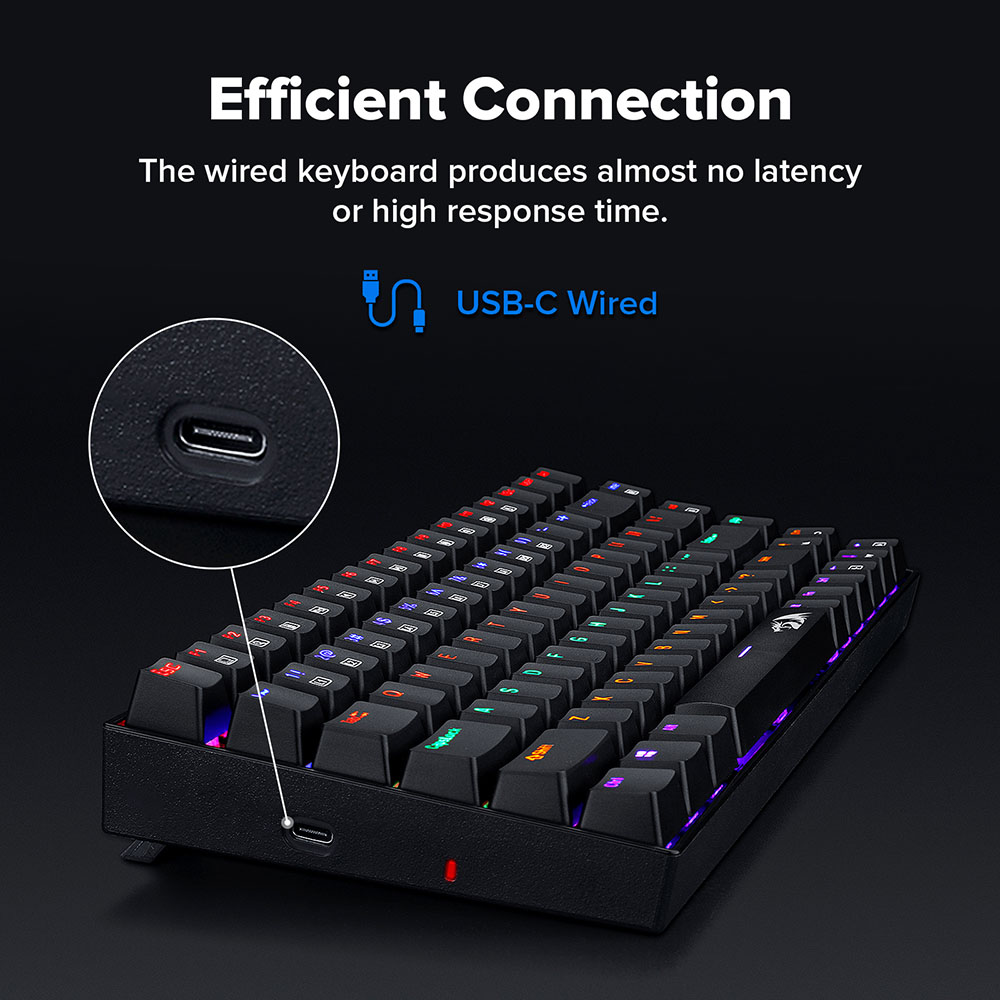 Redragon K629-KB 75% Rainbow LED Backlight Mechanical Gaming keyboard 84 key Blue Switch-Black