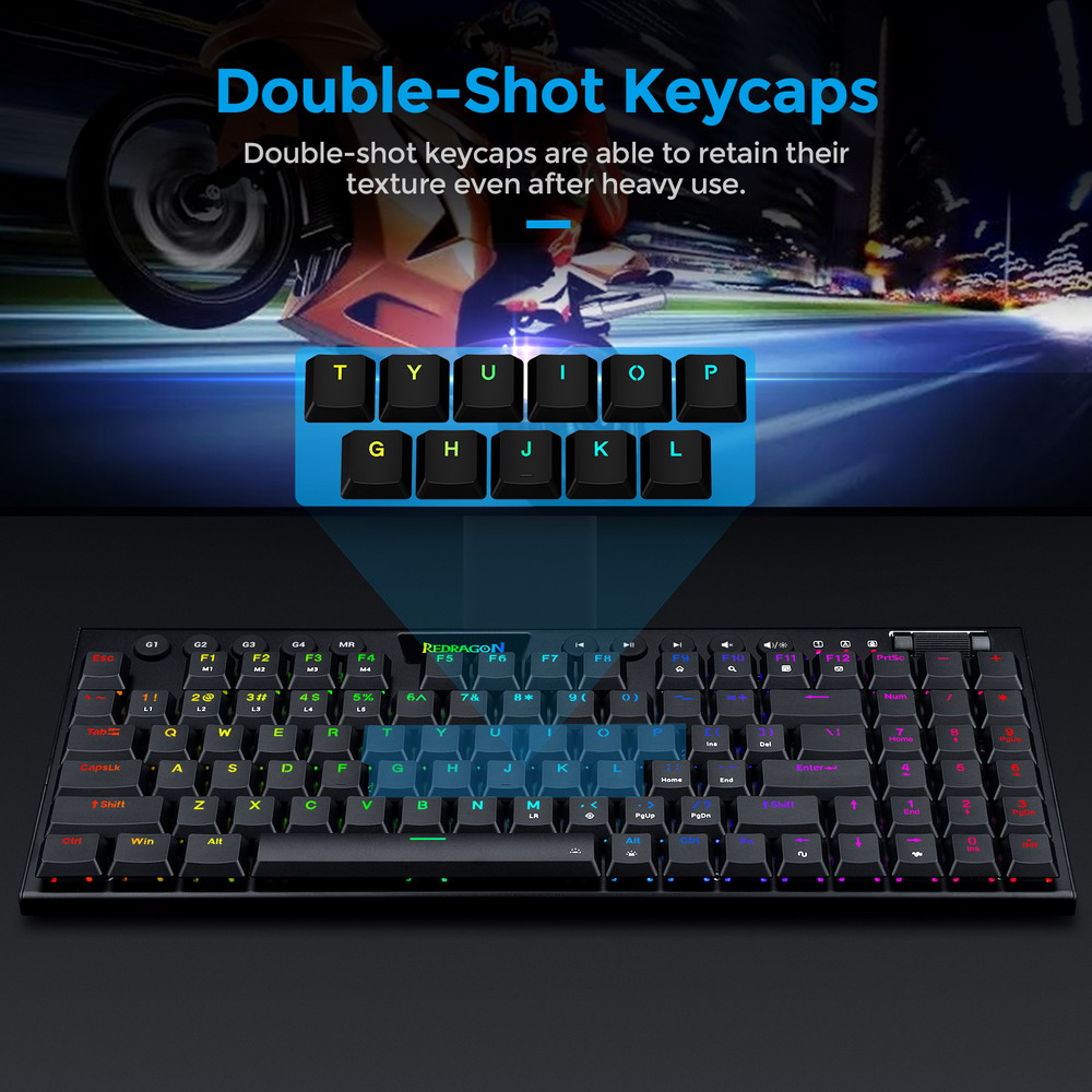 Redragon K625P-KB Yi Wired RGB Backlit Mechanical Keyboard, Ultra-Thin Low Profile 94 Keys Red Switch - Black