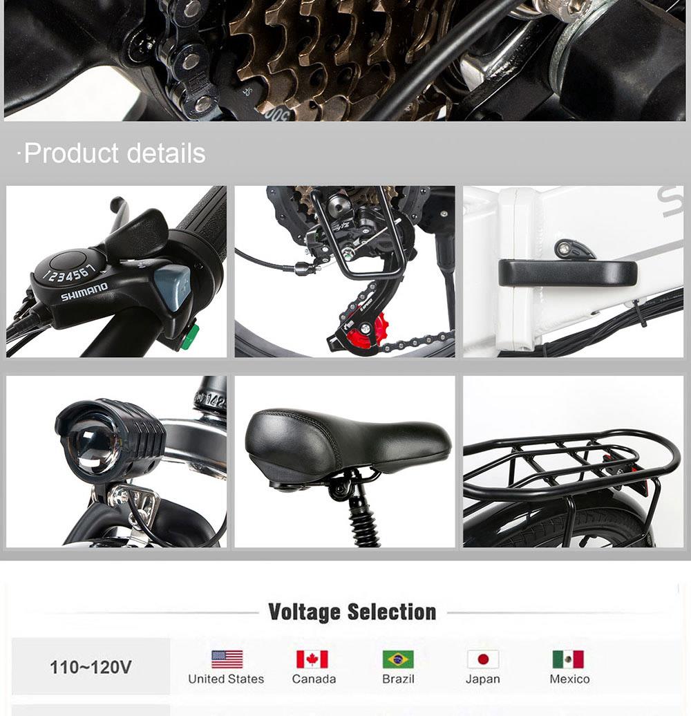 SAMEBIKE 20LVXD30-II Folding Electric Moped Bike 20'' Tire 48V 350W Motor 10Ah Battery 30km/h Max Speed - Black